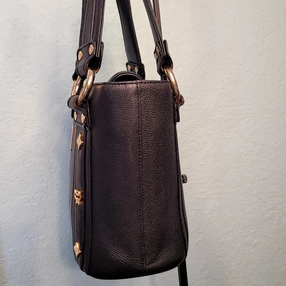 Authentic MCM Mini Leather Handbag with gold studs, vintage